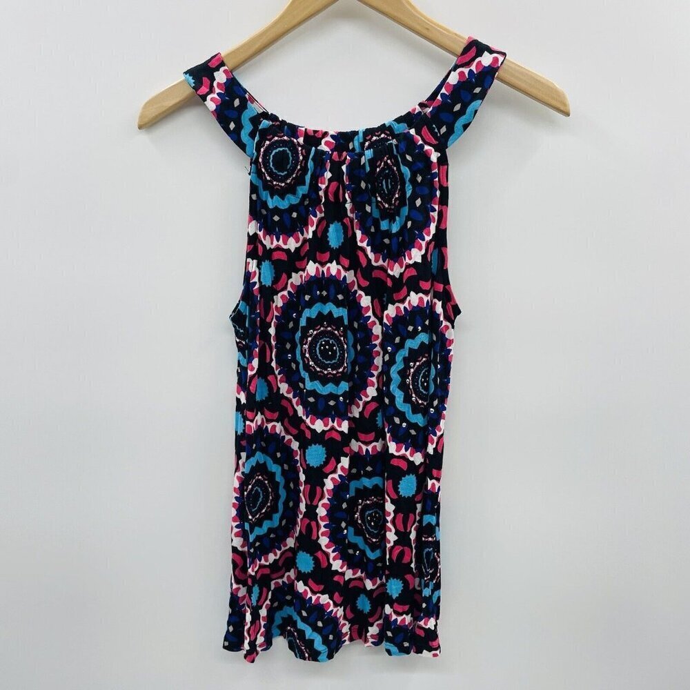 INC International Concepts Womens Medium Studded Printed Tank‎ Top in Black 1863